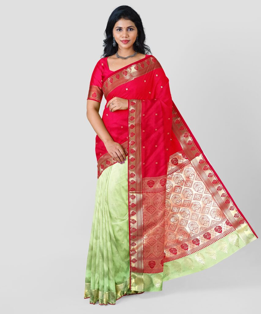 Self Design, Woven Banarasi Polyester Saree  (Red, Cream)